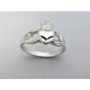 (Size 6) 14KT White Gold EP Celtic Irish Claddagh Ring